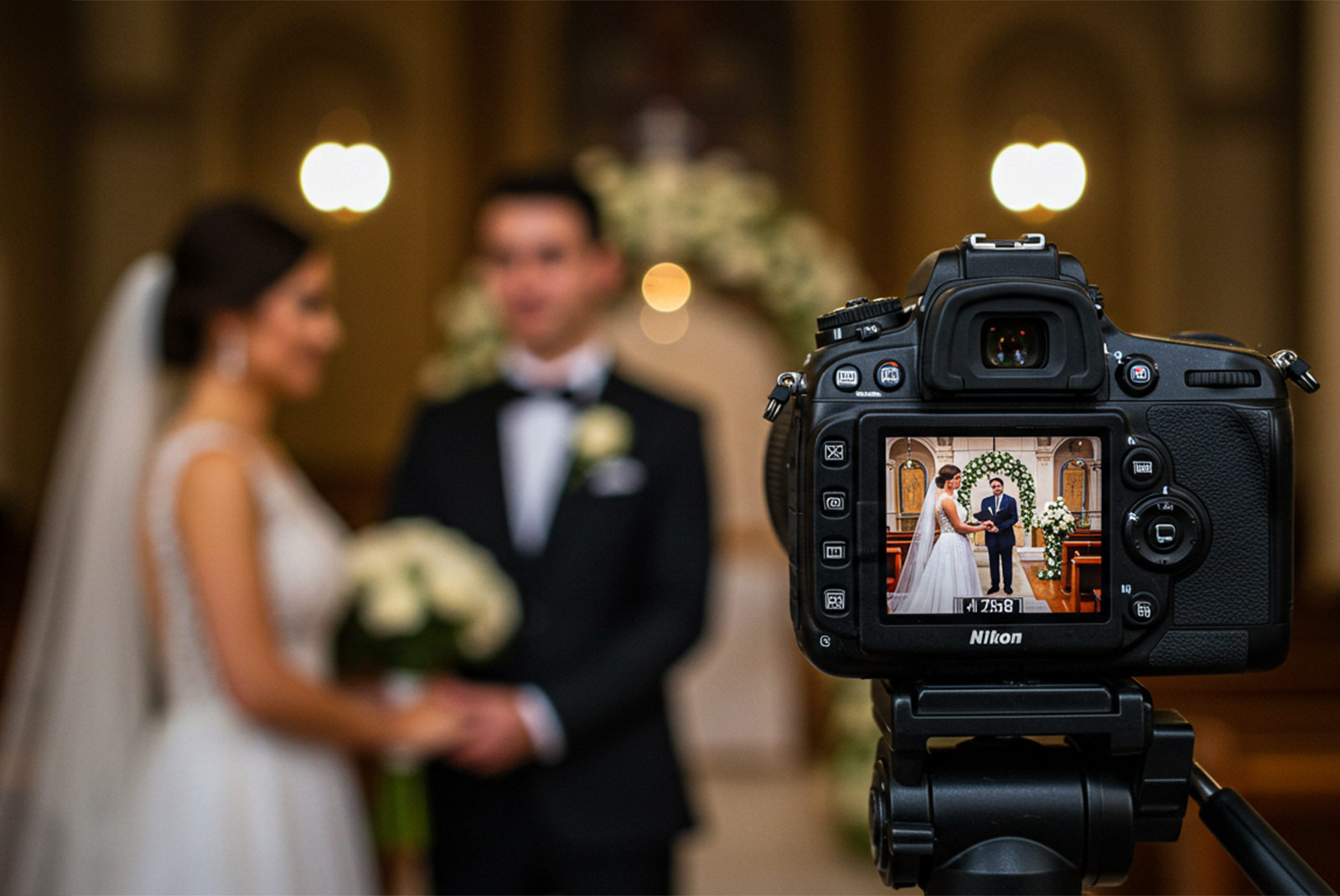 Fotografía de pareja y una camara nikon