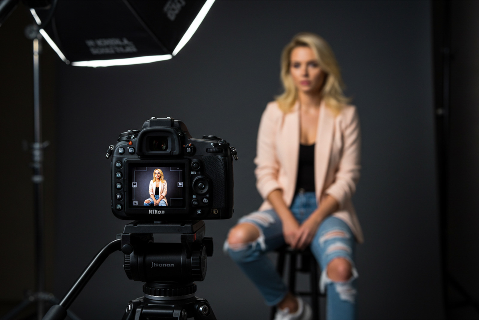 Fotografía en estudio de una mujer rubia